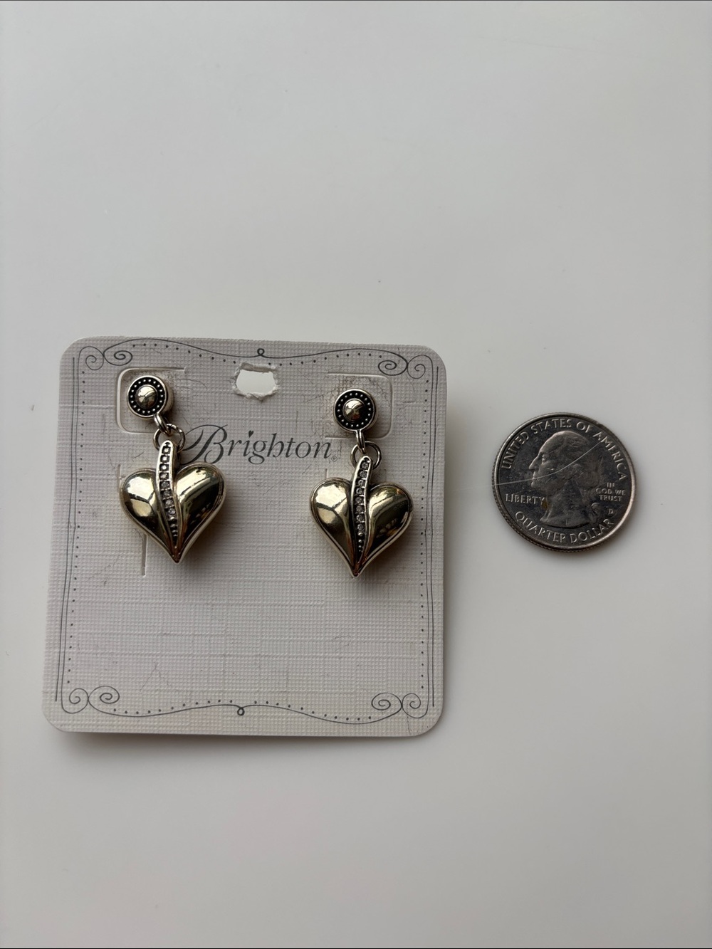 Brighton Gold Heart Drop Earrings with Crystal Stripe